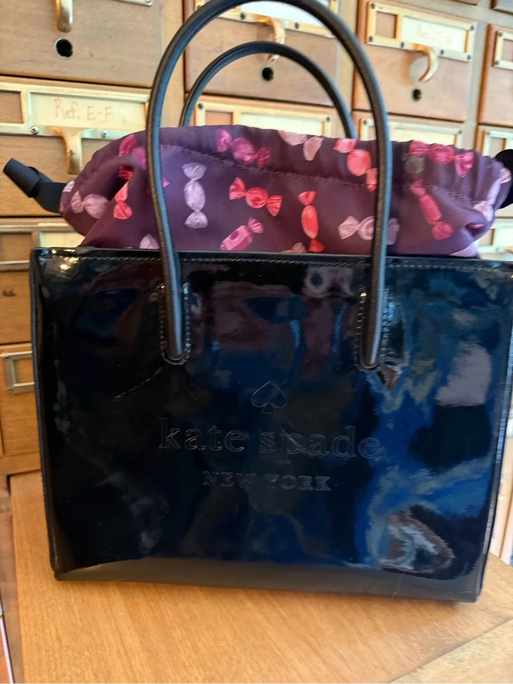 Kate Spade, New York Shiny Black Patent Leather Shopper Tote